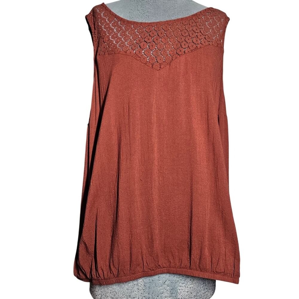 Burnt Orange Sleeveless Lace Detail Blouse Size 2X